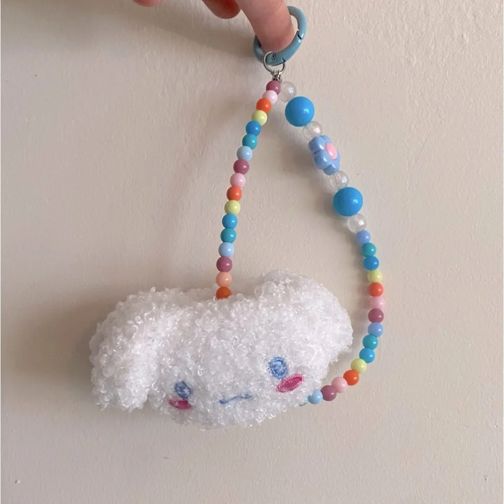 Cinnamoroll Stuffed Animal and Rainbow Bead Keychain
